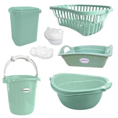 Imagem de Kit 7 peças banho bebe balde bacia lixeira organizador cesto sabonetei