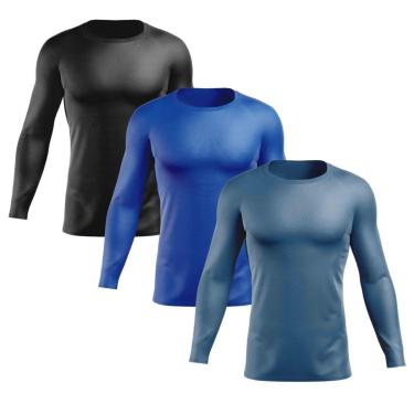 Imagem de Kit 3 Camisas Masculinas Proteção Solar UV Blusa Térmica M Longa-Masculino