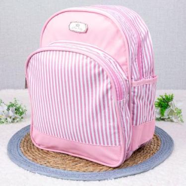 Imagem de Mochila maternidade premium bolso listras rosa - Era Uma Vez