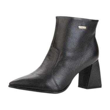 Imagem de Bota Feminina Salto Medio Bloco Couro Confortavel Bebece, Preto, 36