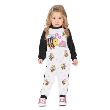 Imagem de Macacão Bebê Menina Manga Longa Pelúcia Abelhinha Preto - TILEESUL