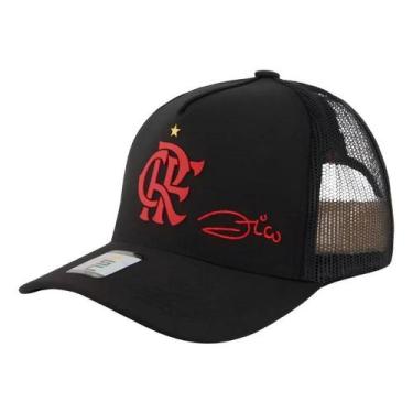 Imagem de Boné Flamengo Zico Trucker Oficial Licenciado - Ref 30348, Preto, UNIC