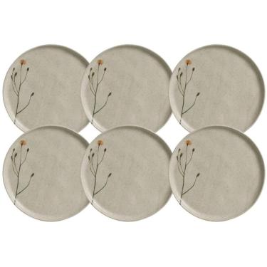 Imagem de Jogo 6 Pratos Rasos Cerâmica Porto Brasil Cinza 27cm Bio Campestre Mesa Posta Stoneware
