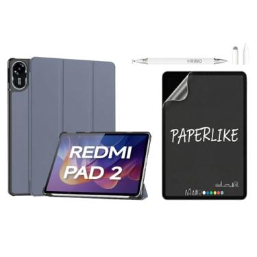 Imagem de Rino Cases Capa para Redmi Pad 2 11" (2025) - Smart Cover Magnética Rígida Multi-ângulo com Auto Despertar em Couro PU (Cinza-escuro, Kit Capa + Película Fosca + Caneta Touch)