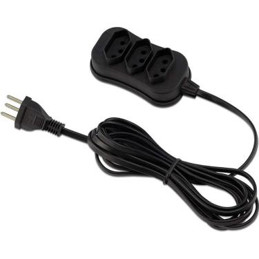 Imagem de Extensão Elétrica Tripolar 5m com 3 Entradas Bivolt 10A Preta Forceline