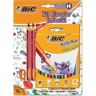 Imagem de Kit Escolar Infantil BIC com Lápis de Cor Triangular e Grafite Triangular e Borracha e Apontador