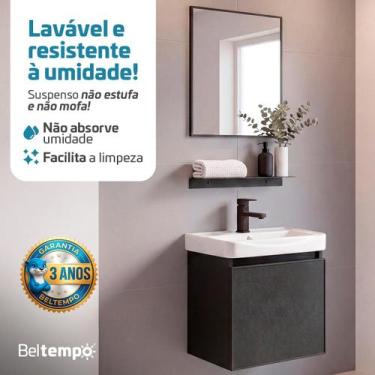 Imagem de Gabinete Banheiro Suspenso Impermeável Cuba Espelho 43x46cm Anti Umida