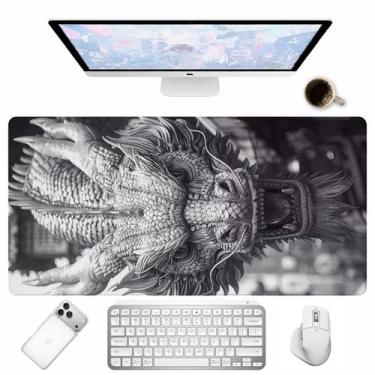 Imagem de Mouse Pad Dragão Oriental Preto e Branco Desk Mat para Mesa Gamer PC -