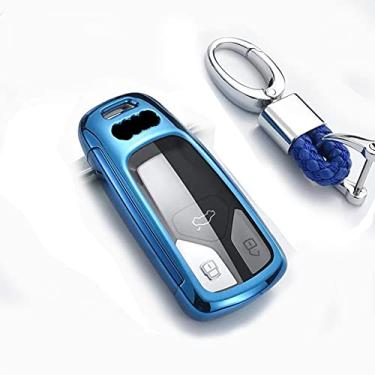 Imagem de YJADHU Anel da tampa da chave do carro Caixa da tampa do porta-chaves remota do carro proteger, adequado para Audi A4L A4 B9 Q5 Q7 TT TTS TFSI A5 S5 8S 2016 2017 2019, B, Azul