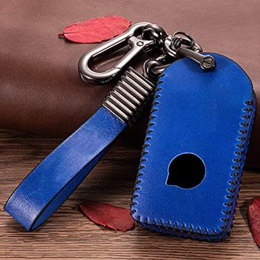 Imagem de WSWJDW Couro Car Key Case Cover Chaveiro Ring Key Bag, apto para Volvo XC90 XC70 XC60 S60 S80 S90 C30 V70 V90 2017 2018, Azul
