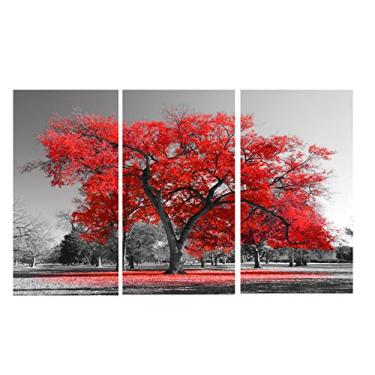 Imagem de Quadro Decorativo Arvore Vermelha Trio 80x180