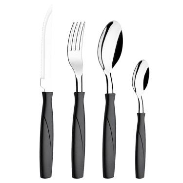 Imagem de Faqueiro Brinox em Polipropileno e Aço Inox Itaparica Preto com Gaveteiro – 25 Peças