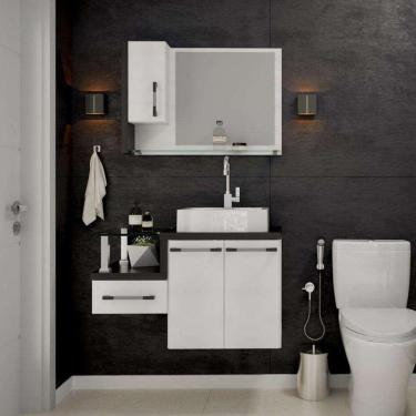 Imagem de Conjunto de Gabinete de Banheiro com Cuba Aria 41 e Espelheira Wood 3 PT 1 GV Branco e Preto