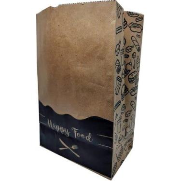 Imagem de 50 Sacos De Papel Kraft Delivery Tamanho Médio M 24x30x14 HAPPY FOOD