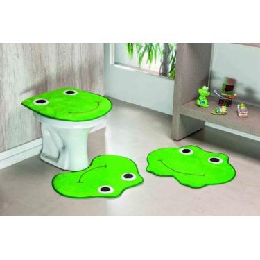 Imagem de Kit Tapete De Banheiro 3 Peças Antiderrapante Sapo Pistache - Home Fer