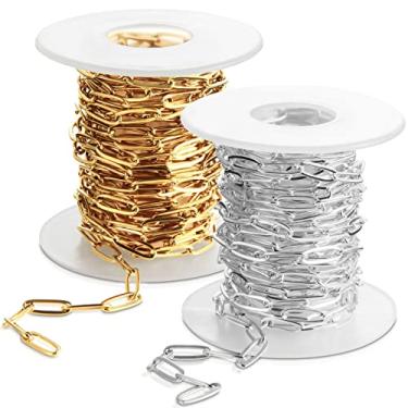 Imagem de Corrente de clipe de papel oval de 7,6 m em ouro e prata aço inoxidável de 3,5 mm de largura liso para joias faça você mesmo pulseira feminina fabricação de joias