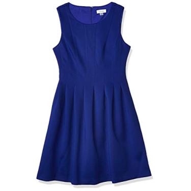 Imagem de Calvin Klein Vestido feminino sem mangas com costura justa e evasê, Ultramarino, 10