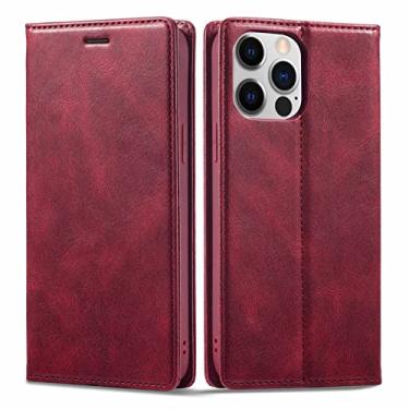 Imagem de YINGDAFENG Capa para iPhone 14/14 Pro/14 Plus/14 Pro Max, capa carteira de couro PU com bloqueio magnético de RFID, suporte para cartão de crédito à prova de choque, capa protetora de TPU à prova de choque, vermelha, 14pro 6,1 polegadas