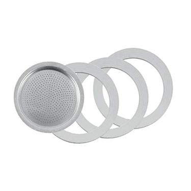 Imagem de Tredoni 3 vedações/anéis de borracha + filtro - substituição - tamanhos 1,2,3,6,9,14 xícara cafeteira espresso Moka Pot - 7,1 cm (6 xícaras)