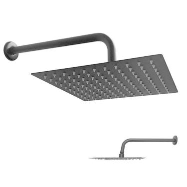Imagem de Ducha Chuveiro Slim 20x20 Quadrado Suporte Parede Preto Fosco Piscina Area Externa Banh...