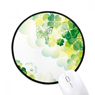 Imagem de DIYthinker Butterfly Trevo de quatro folhas Dia de São Patrício Mouse Pad desktop escritório tapete redondo para computador