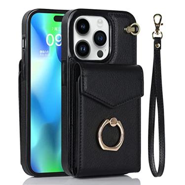 Imagem de Bolsa multicartão carteira de couro para iPhone 14 Pro Max 13 12 11 SE 2022 2020 X XR XS Max 8 7 Plus Suporte de Anel RFID Capa, Preto, Para iPhone 7 8