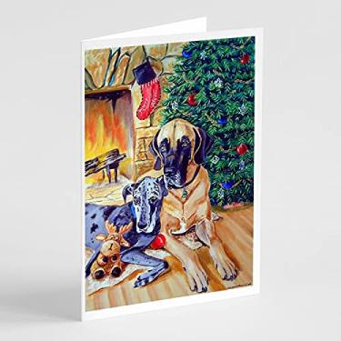 Imagem de Caroline's Treasures 7111GCA7P Cartões de felicitações e envelopes Fawn and Blue Great Dane Waiting on Christmas Pacote com 8, 7 x 5, multicolorido