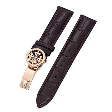 Imagem de CZKE Pulseira de relógio de couro genuíno 19 mm 20 mm 22 mm pulseiras de relógio para Patek Philippe Wath pulseiras com aço inoxidável fecho de implantação homens mulheres (cor: marrom escuro ouro
