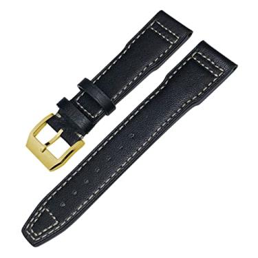 Imagem de AEMALL Pulseira de couro genuíno para IWC Mark XVIII Le Petit Prince Pilot's Watch 20mm 21mm 22mm Pulseira de couro (cor: preto ouro branco, tamanho: 20mm)