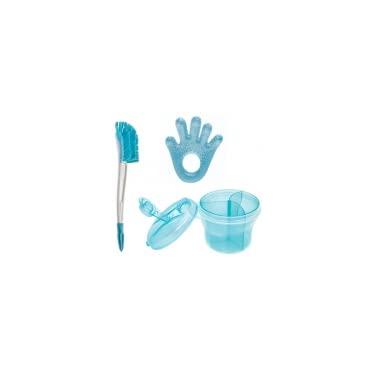 Imagem de KIT MORDEDOR AGUA + POTE DOSADOR LEITE + ESCOVA MAMADEIRA (MENINO)