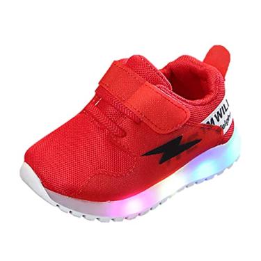 Imagem de MOQIN Tênis infantil com luz de LED respirável, esportivo, casual, para meninas, meninos, tiras ajustáveis, piscando, tênis de corrida para bebê/criança pequena (vermelho, 5 anos)