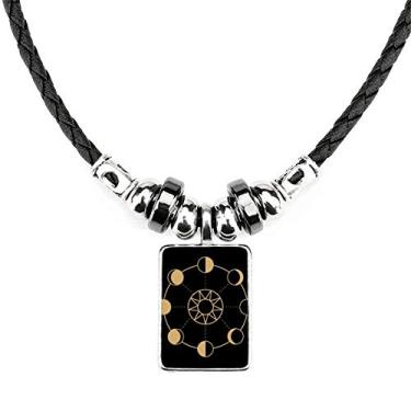 Imagem de DIYthinker Colar com formato de totem, lua de sol, joia com torque, pingente de corda de couro