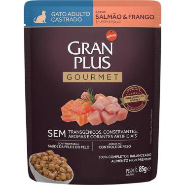 Imagem de Ração Úmida GranPlus Gourmet Sachê Salmão & Frango para Gatos Castrados - 85 g