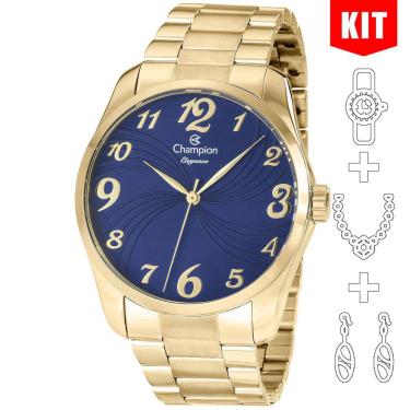 Imagem de Relógio CHAMPION KIT feminino dourado azul CN26715K