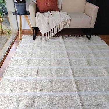 Imagem de Tapete Peludo Algodão Sala Quarto Lines Cru 1,50 x 2,00