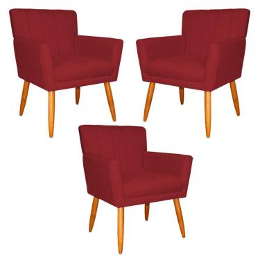 Imagem de Kit 3 Poltronas Decorativa para Sala de Estar Cecília Suede Vermelho - Montanaris Decor