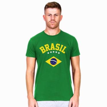 Imagem de Camiseta Masculina Algodão - Brasil (BR, Alfa, G, Regular, Verde Bandeira)