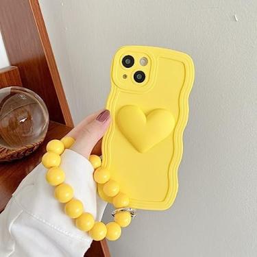 Imagem de Capa de telefone onda de silicone líquido com corrente de anel de pulso em arco para Samsung Galaxy S24 S23 S22 S21 S20 FE Ultra S24 Plus S20FE capa macia, anel de coração amarelo, para Galaxy S23 U