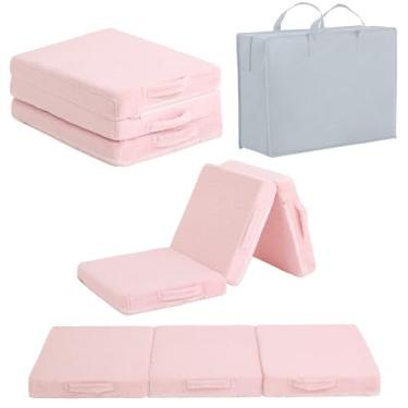Imagem de Givjoy Colchão dobrável para crianças, tapete de cochilo triplo dobrável lavável para dormir, sofá-cama futon de três dobras com bolsa de armazenamento para meninas e meninos