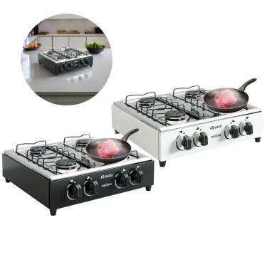 Imagem de Fogão De Mesa Cooktop Portátil A Gás Botijão 4 Bocas p/ Camping Motorhome Caminhão Braslar Bivolt