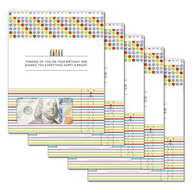 Imagem de ZipGifts Cartão de aniversário | Suporte de dinheiro aberto com zíper e janela de plástico transparente para dinheiro, cheque e vale-presente (aniversário | feliz e brilhante | pacote com 5)