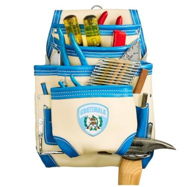 Imagem de FESA Bolsa de ferramentas de couro para carpinteiro - Bolsa de carpinteiro de couro de grão superior pesado com 10 bolsos com 2 laços de martelo, bolsos grandes e pequenos - serve para cintos de