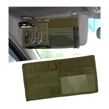 Imagem de povtii Organizador de viseira de carro, bolsa de armazenamento para painel de viseiras de veículo de nylon tático, bolso multifuncional para para-sol Molle para óculos de sol com cartão de caneta,