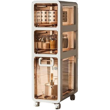 Imagem de Armário de banheiro fino, armário de armazenamento de papel higiênico fino de grande capacidade com gavetas e rodízios transparentes, armário de armazenamento de papel higiênico à prova d'ág