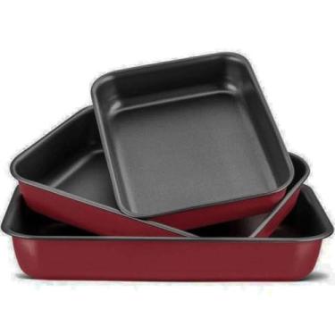 Imagem de Conjunto Assadeira 3 Peças De Alumínio Com Revestimento Antiaderente Cristal Superflon Vermelho Cereja MTA - 8810