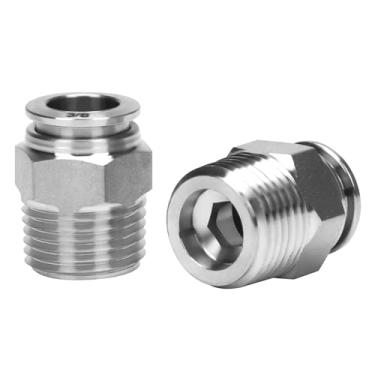 Imagem de DERPIPE Encaixe Push to Connect - Aço Inoxidável 304 macho reto 3/20.3 cm Tubo OD x 3/20.3 cm NPT Rosca Pneumática Push Lock Fitting (pacote com 2)