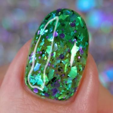 Imagem de Whats Up Nails - Goopy Goblin Thermal Nail Polish Green with Black Purple Glitter Green Iridescent Flakies Lacquer Varnish Made in USA 21 free Cruelty Free Vegan Clean