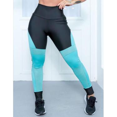 Imagem de Calça Legging Fitness Feminina Punho com Recortes Coloridos em Cirrê e