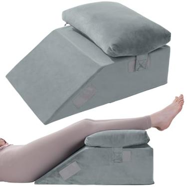 Imagem de HOMBYS Travesseiro ajustável para elevação de pernas, almofadas de espuma de alta densidade para elevação de perna para pós-cirurgia, travesseiro de cunha para alívio da dor no joelho ou perna,