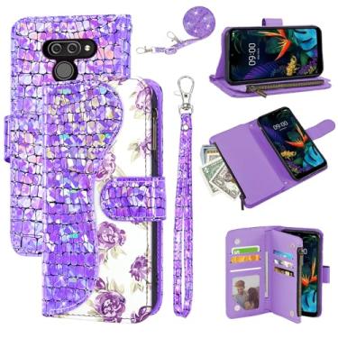 Imagem de Dibosom Capa carteira floral para LG K50/Q60/X6/K12 MAX com alça de pulso alça de ombro flip zíper bolsa porta-cartão, suporte de couro PU de luxo brilhante brilhante capa de celular para LGK50 capa